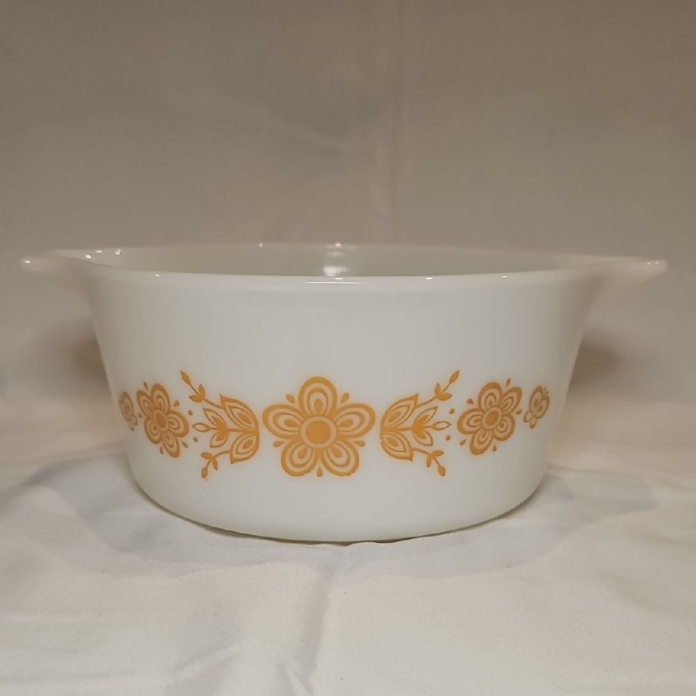 Vintage PYREX Floral White and Brown Mixing Bowl